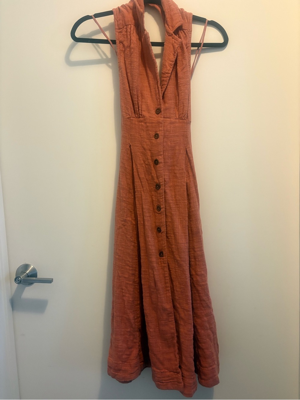 Free People ‘Back at It’ Halter Sleeveless Rust Button-Front Maxi Dress